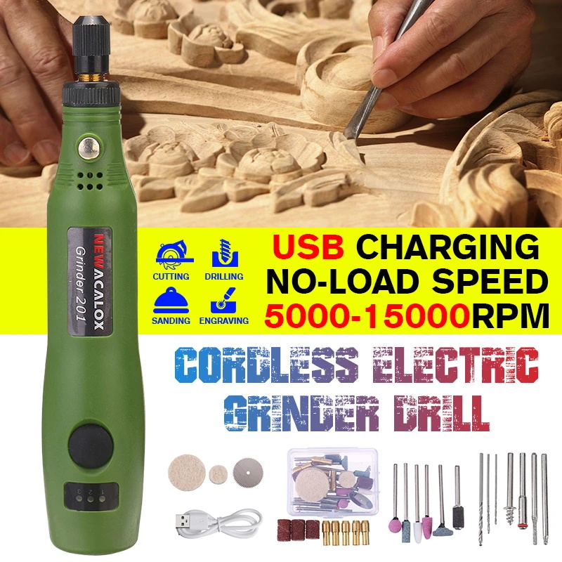 NEWACALOX Mini Grinder Machine USB Charging Variable Speed Rotary Tools Kit  Wood Grinder DIY Power Tool