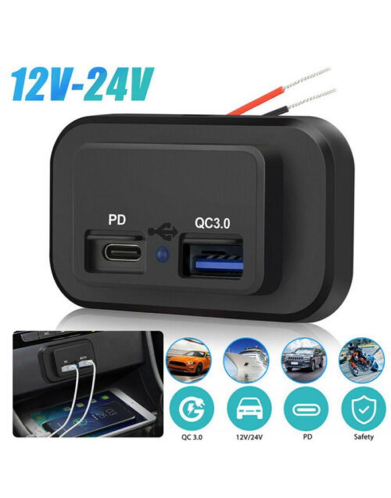 PD Type C USB Port Car Fast Charger Socket Power Outlet Panel Mount  Waterproof